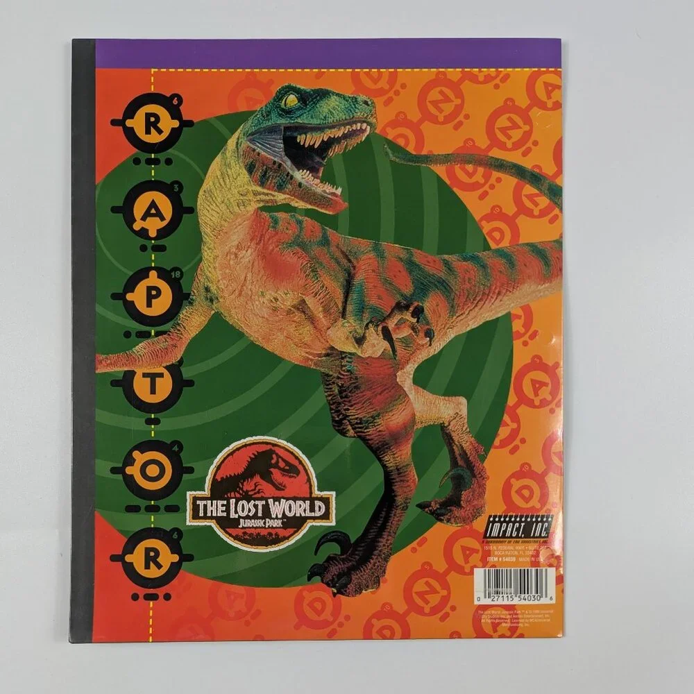 Jurassic Park The Lost World Vintage 1998 2 Pocket Dinosaur School Folders
